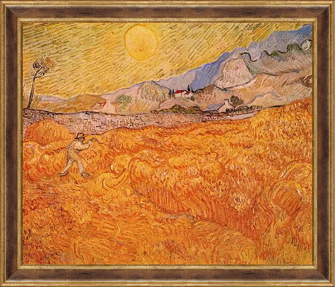 Картина в раме - Wheat Fields with Reaper at Sunrise. Винсент Ван Гог
