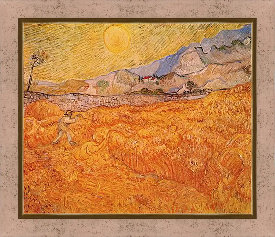 Картина в раме - Wheat Fields with Reaper at Sunrise. Винсент Ван Гог