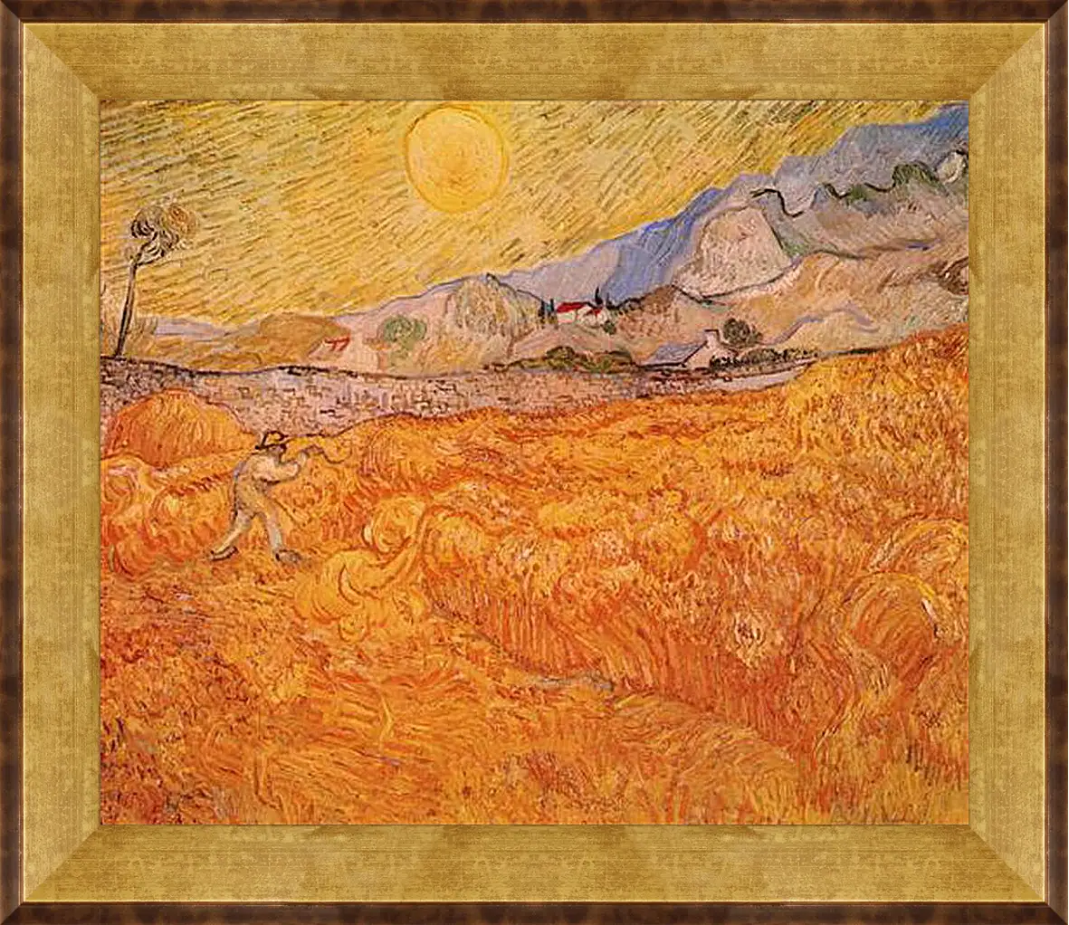 Картина в раме - Wheat Fields with Reaper at Sunrise. Винсент Ван Гог