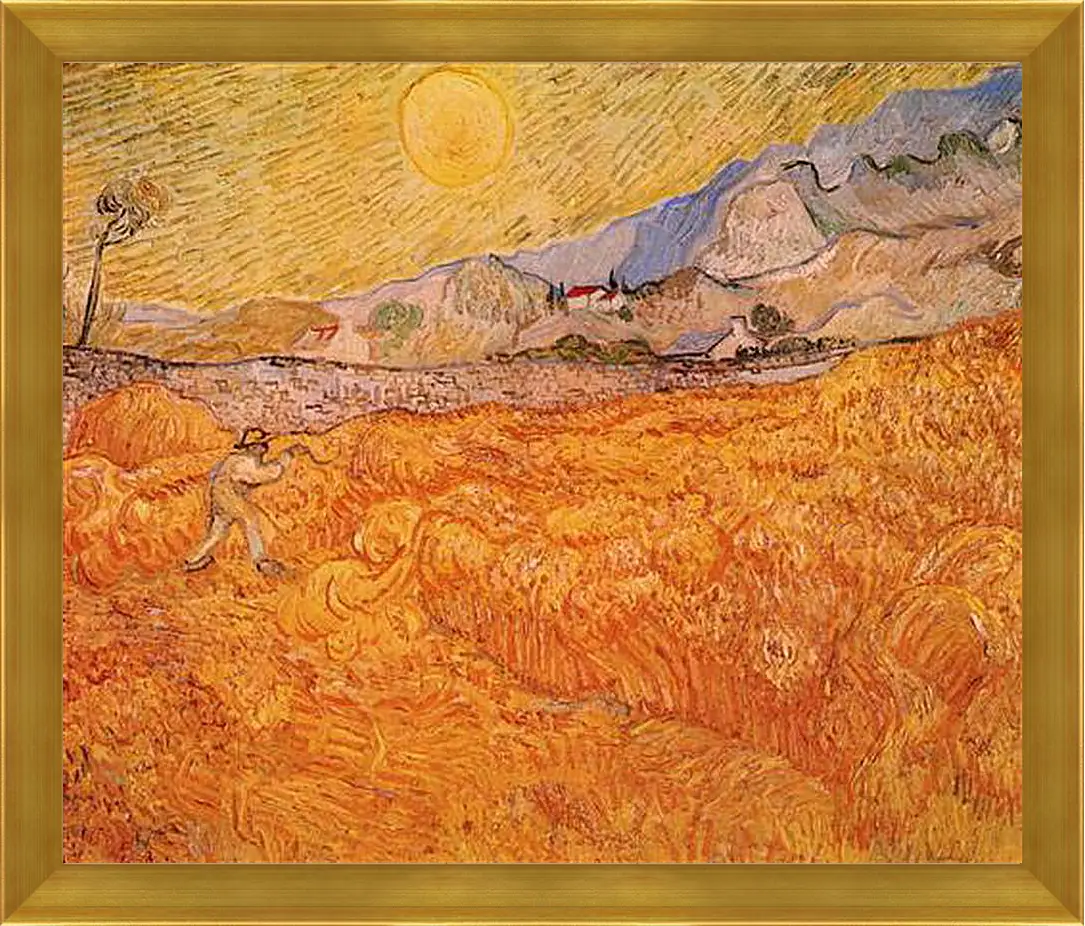 Картина в раме - Wheat Fields with Reaper at Sunrise. Винсент Ван Гог