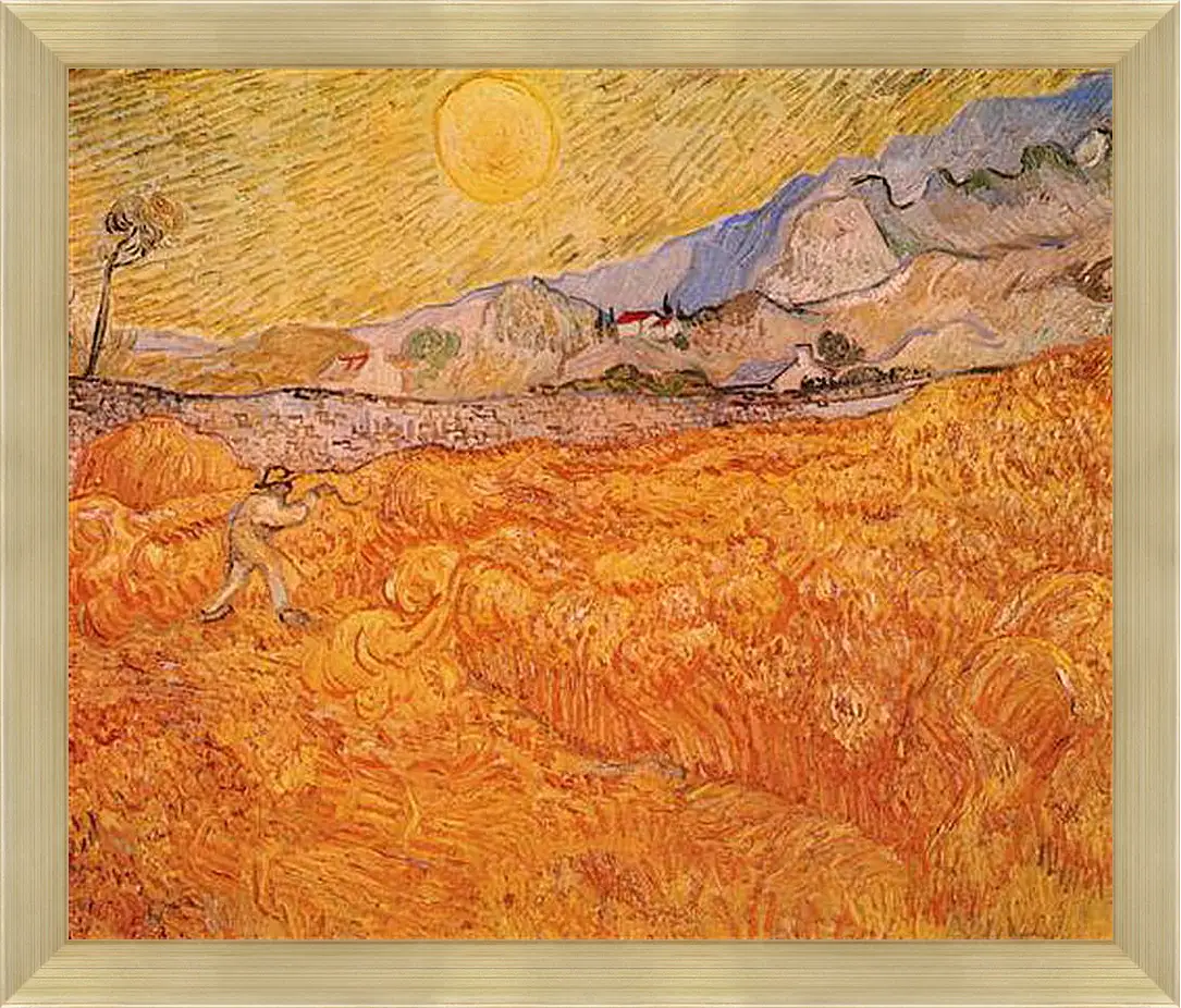 Картина в раме - Wheat Fields with Reaper at Sunrise. Винсент Ван Гог