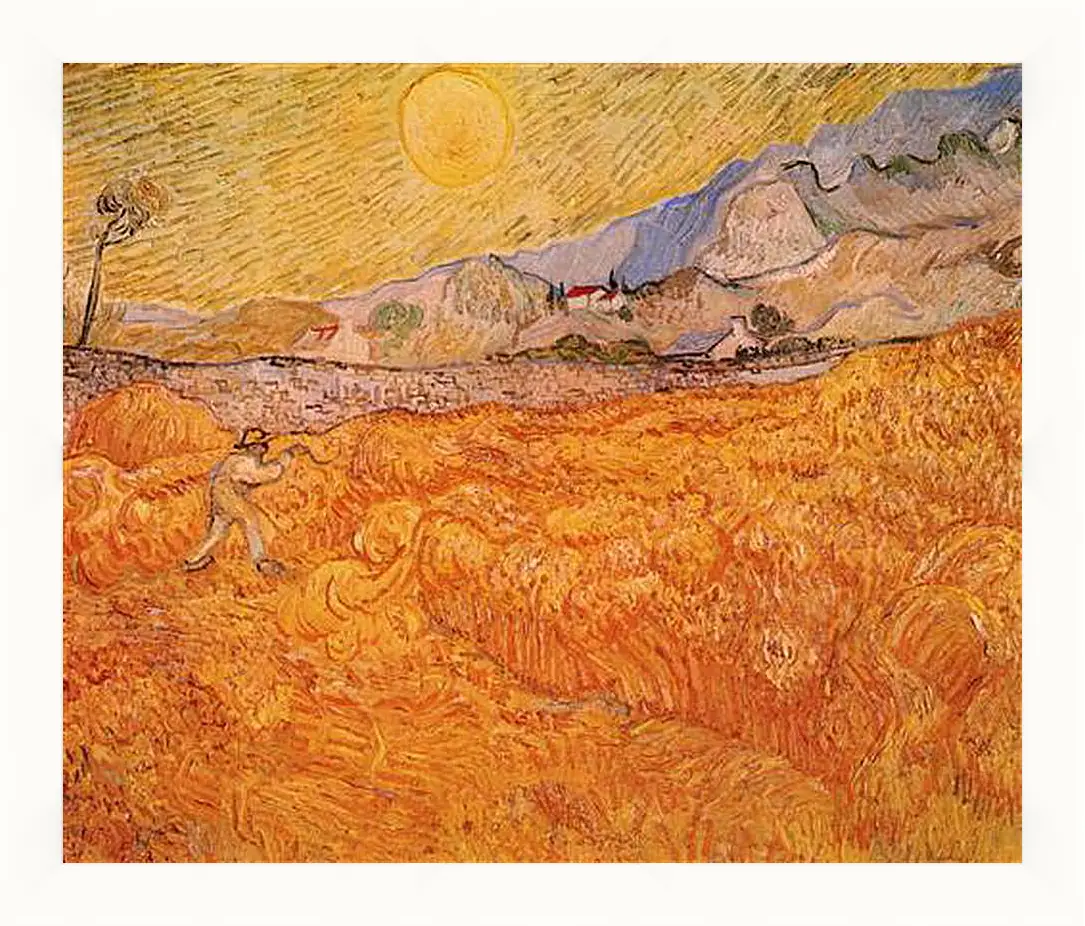 Картина в раме - Wheat Fields with Reaper at Sunrise. Винсент Ван Гог