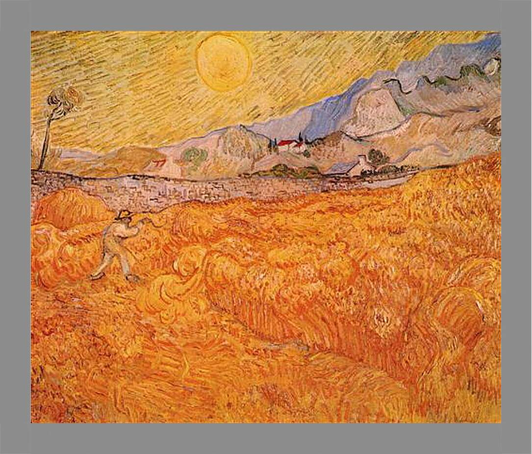 Картина в раме - Wheat Fields with Reaper at Sunrise. Винсент Ван Гог