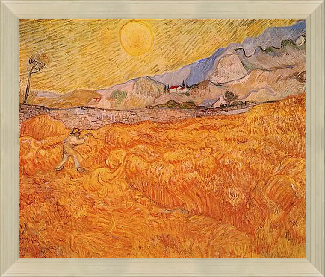 Картина в раме - Wheat Fields with Reaper at Sunrise. Винсент Ван Гог
