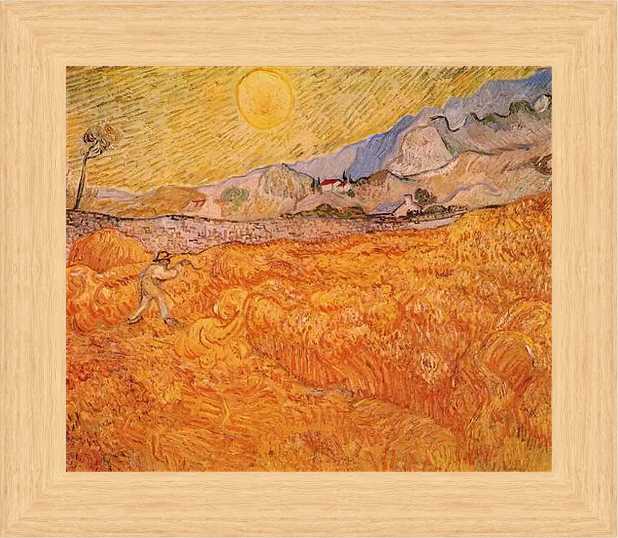 Картина в раме - Wheat Fields with Reaper at Sunrise. Винсент Ван Гог