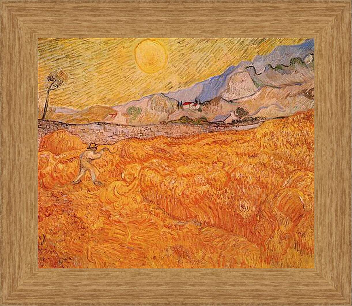 Картина в раме - Wheat Fields with Reaper at Sunrise. Винсент Ван Гог
