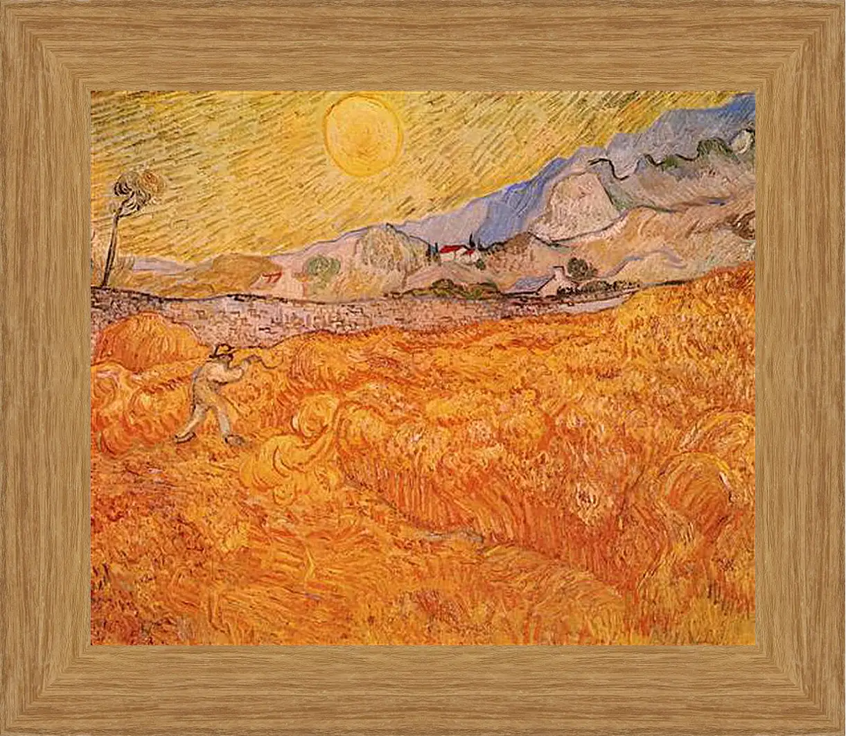 Картина в раме - Wheat Fields with Reaper at Sunrise. Винсент Ван Гог
