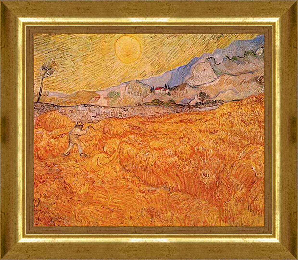 Картина в раме - Wheat Fields with Reaper at Sunrise. Винсент Ван Гог