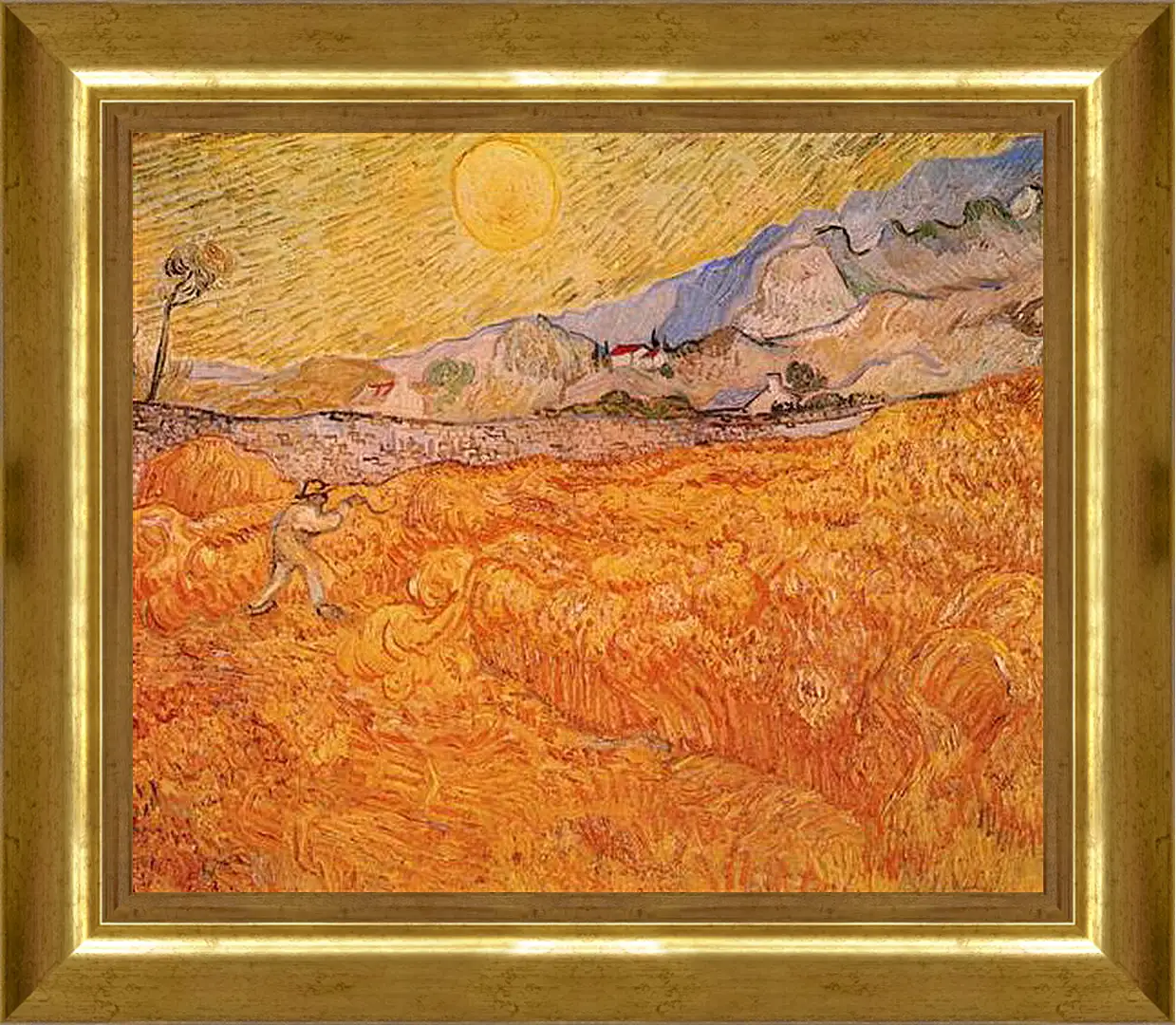 Картина в раме - Wheat Fields with Reaper at Sunrise. Винсент Ван Гог