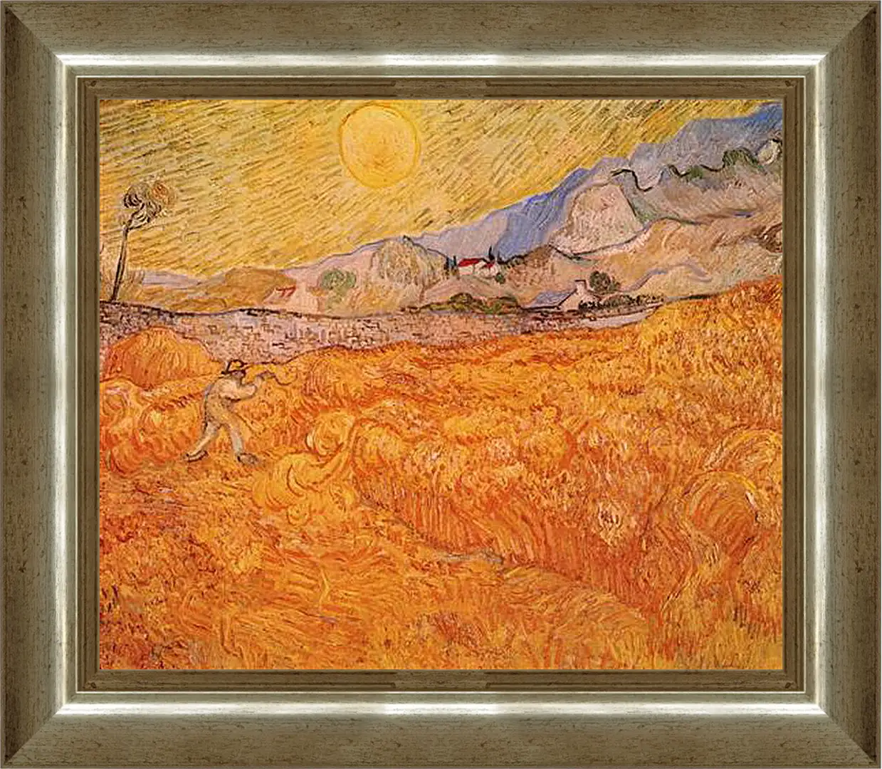 Картина в раме - Wheat Fields with Reaper at Sunrise. Винсент Ван Гог
