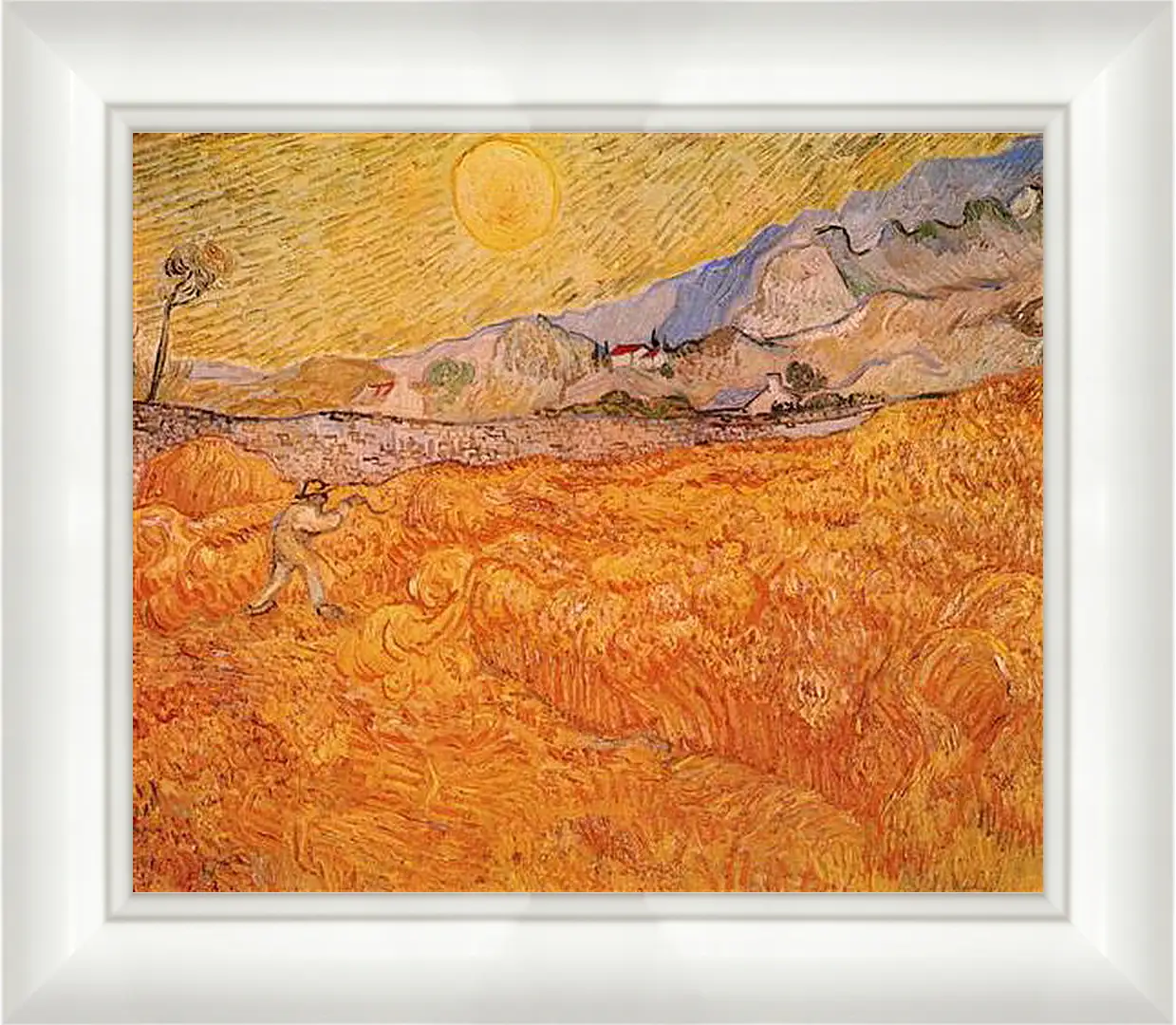 Картина в раме - Wheat Fields with Reaper at Sunrise. Винсент Ван Гог