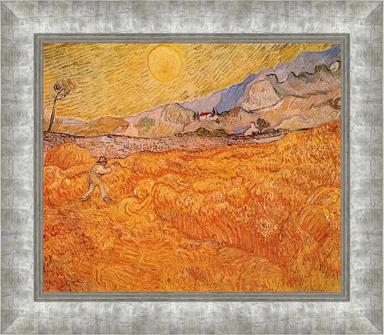 Картина в раме - Wheat Fields with Reaper at Sunrise. Винсент Ван Гог
