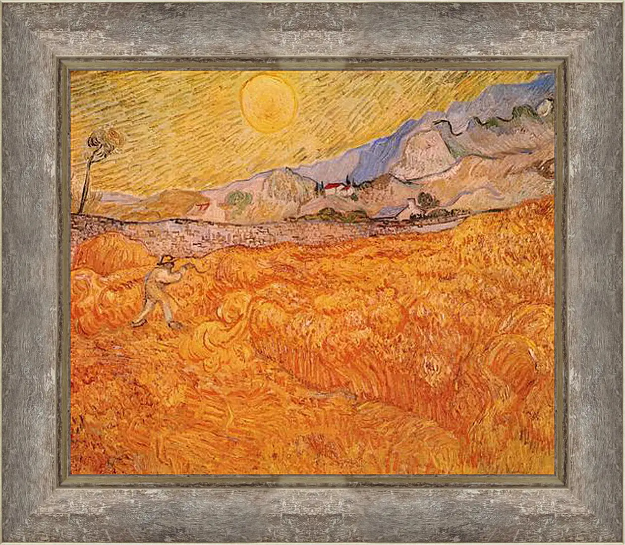 Картина в раме - Wheat Fields with Reaper at Sunrise. Винсент Ван Гог