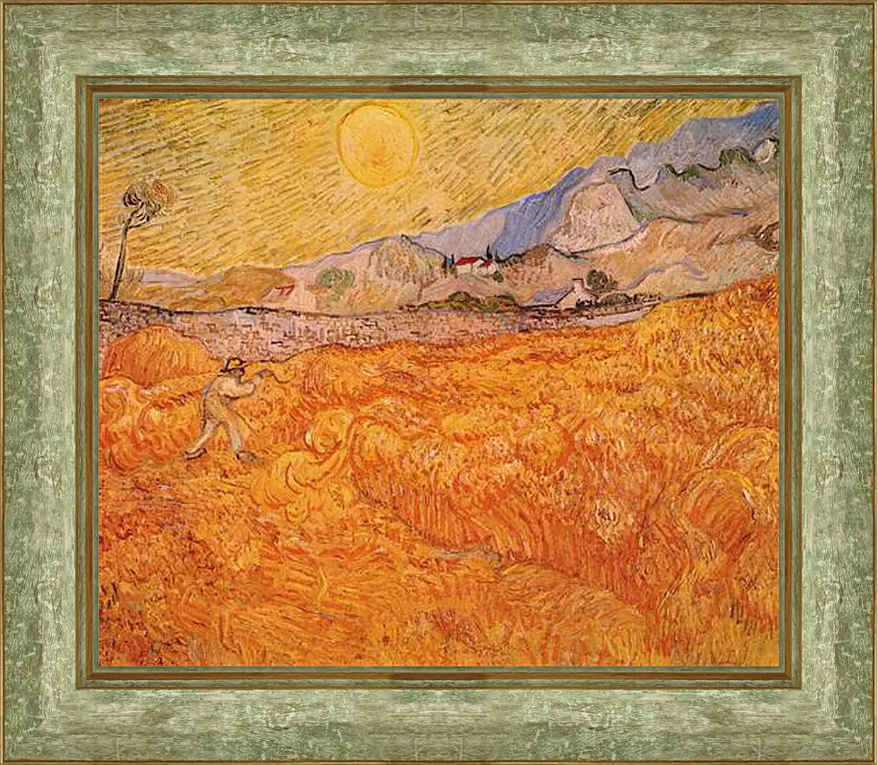 Картина в раме - Wheat Fields with Reaper at Sunrise. Винсент Ван Гог