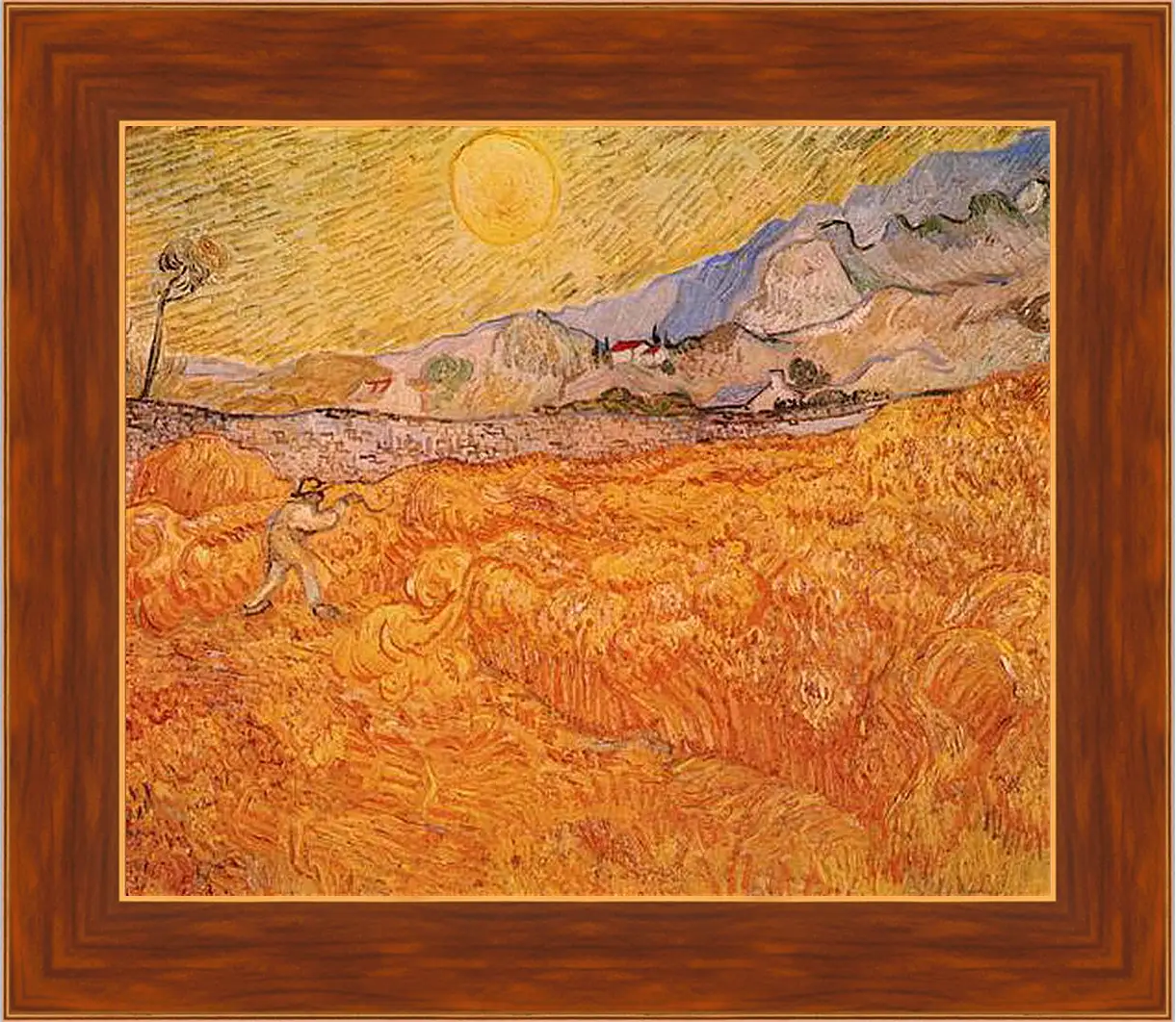 Картина в раме - Wheat Fields with Reaper at Sunrise. Винсент Ван Гог