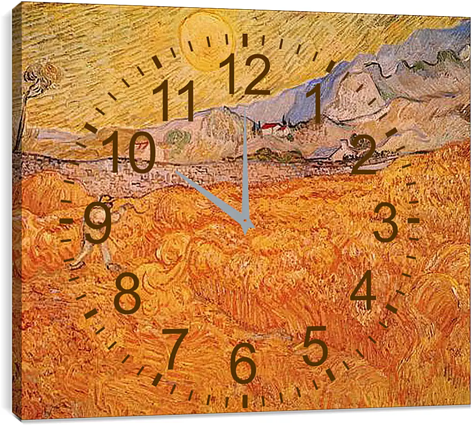 Часы картина - Wheat Fields with Reaper at Sunrise. Винсент Ван Гог