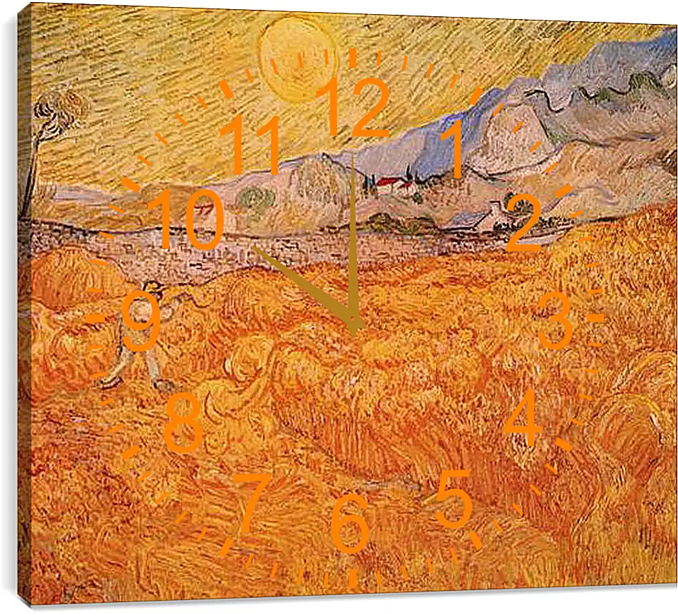 Часы картина - Wheat Fields with Reaper at Sunrise. Винсент Ван Гог