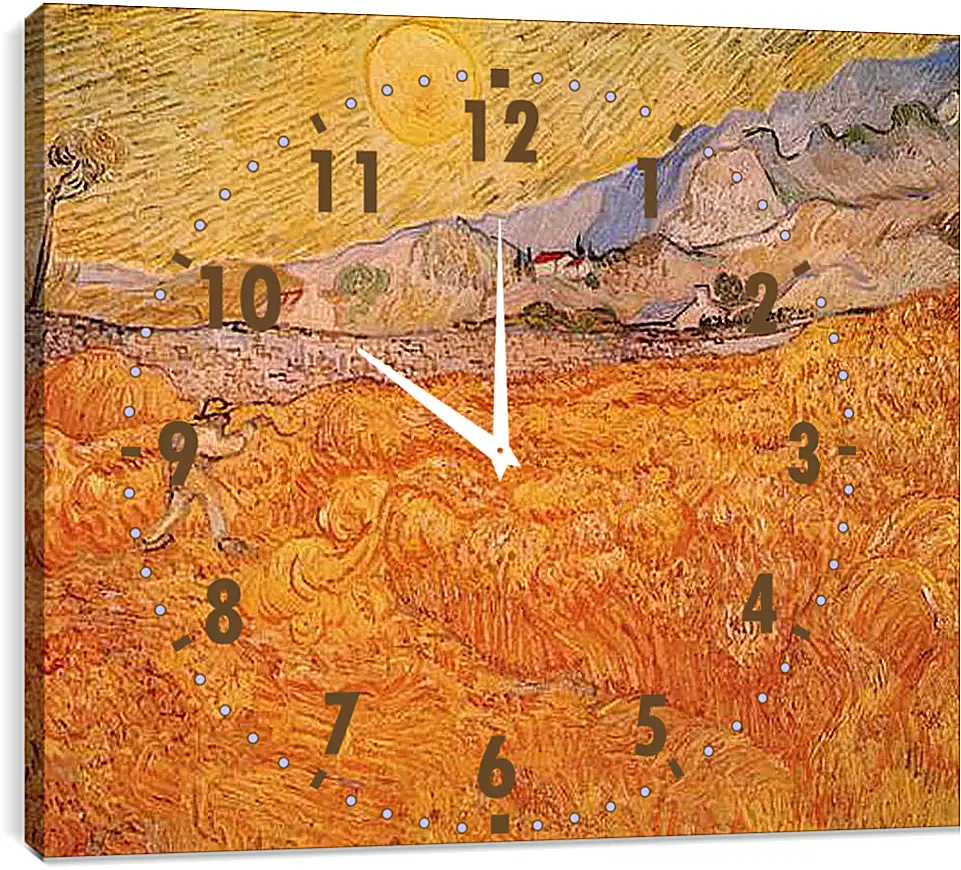 Часы картина - Wheat Fields with Reaper at Sunrise. Винсент Ван Гог