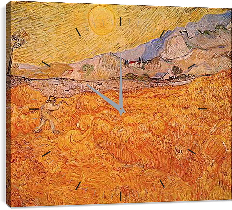 Часы картина - Wheat Fields with Reaper at Sunrise. Винсент Ван Гог