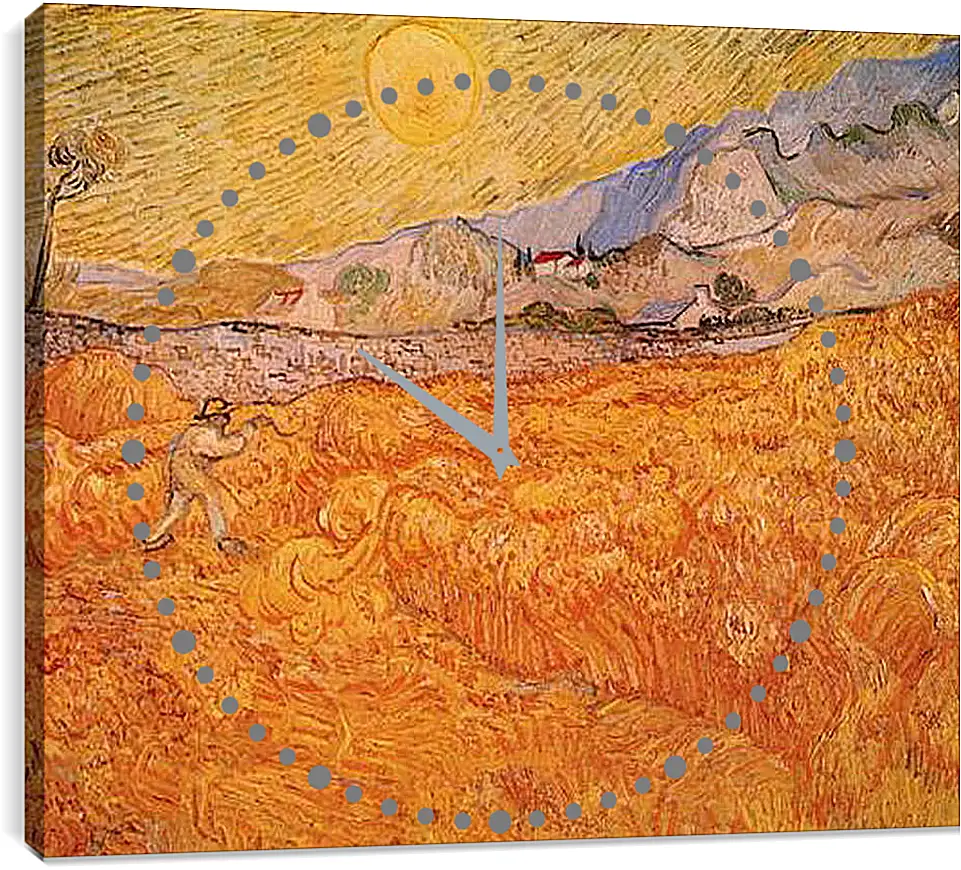Часы картина - Wheat Fields with Reaper at Sunrise. Винсент Ван Гог