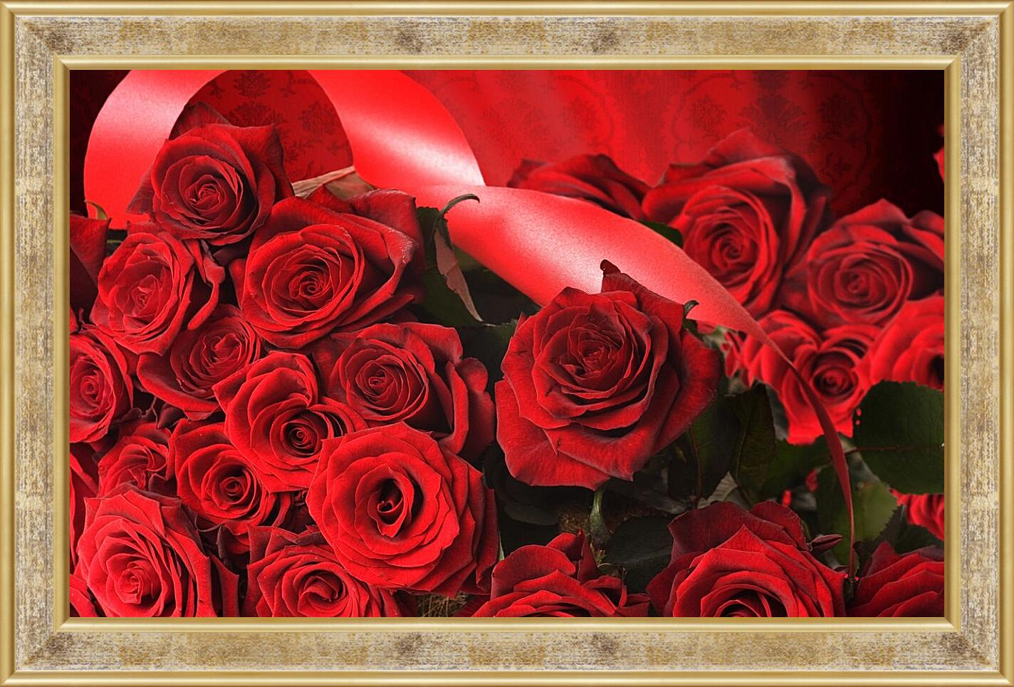 Картина в раме - Красные розы