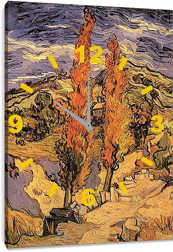 Часы картина - Two Poplars on a Road Through the Hills. Винсент Ван Гог
