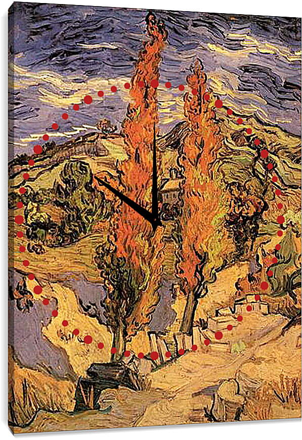 Часы картина - Two Poplars on a Road Through the Hills. Винсент Ван Гог