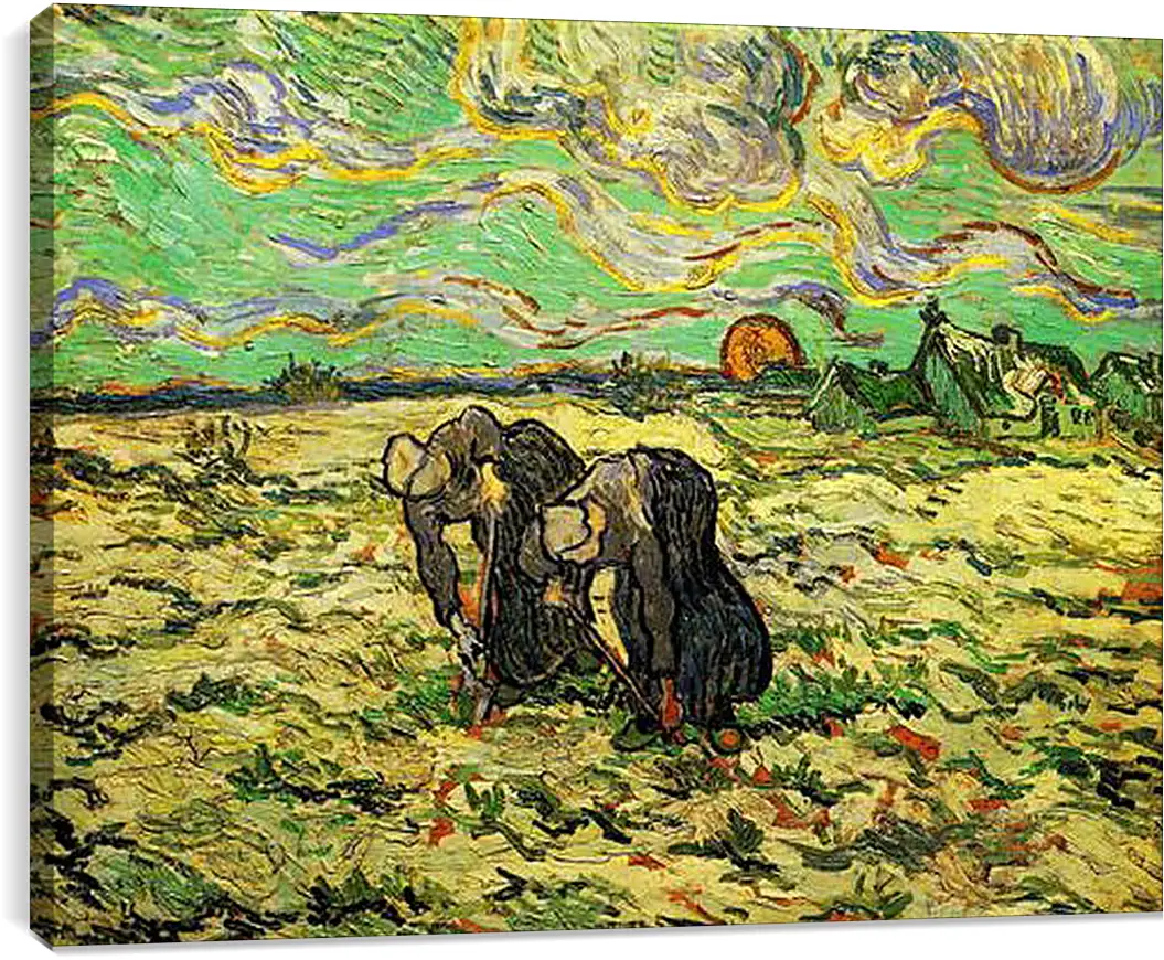 Постер и плакат - Two Peasant Women Digging in Field with Snow. Винсент Ван Гог