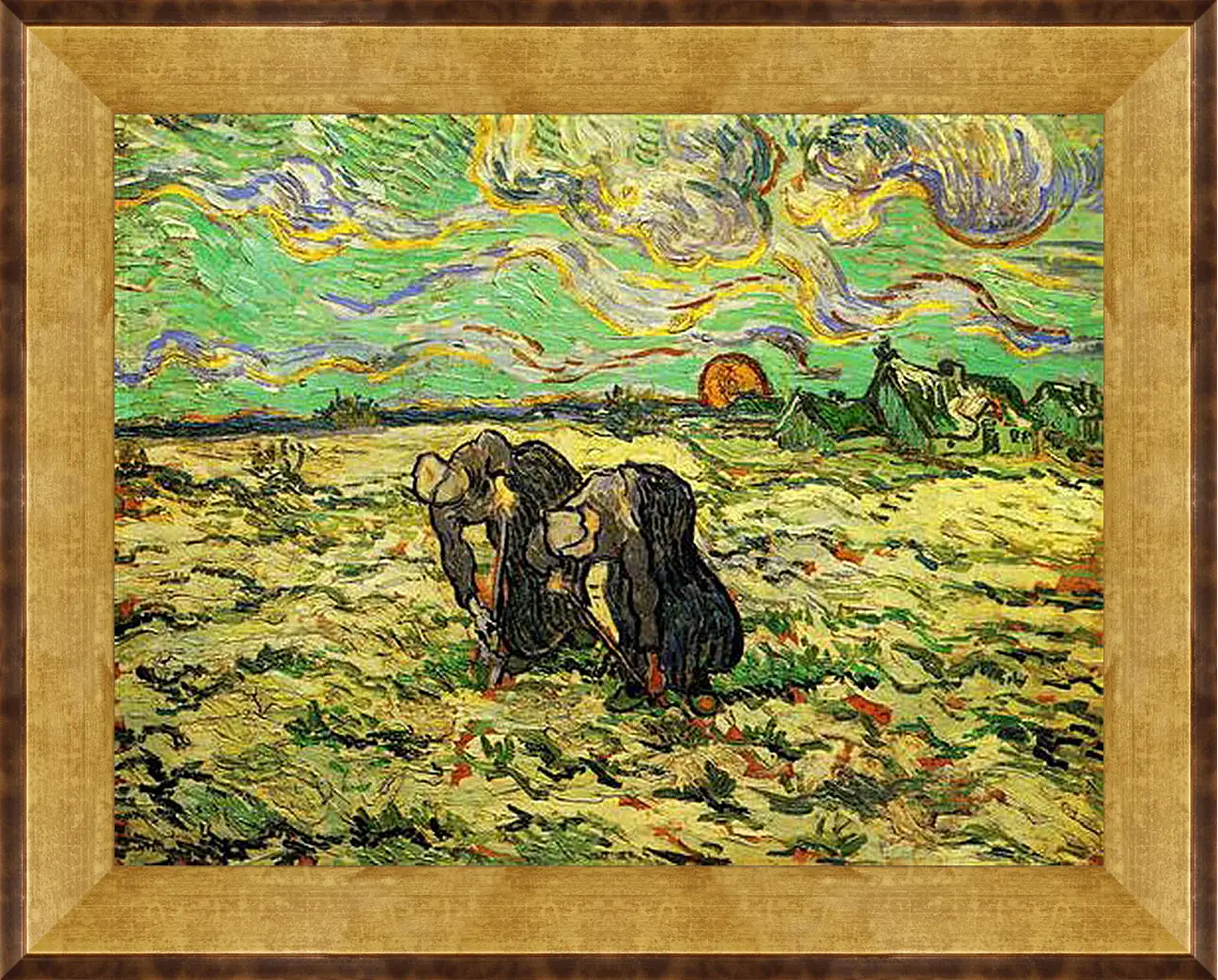 Картина в раме - Two Peasant Women Digging in Field with Snow. Винсент Ван Гог