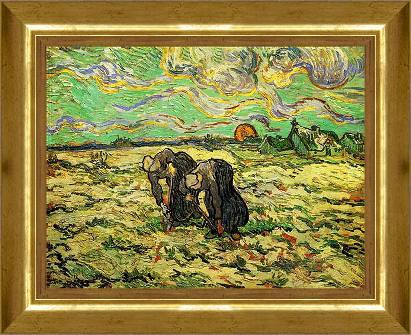 Картина в раме - Two Peasant Women Digging in Field with Snow. Винсент Ван Гог