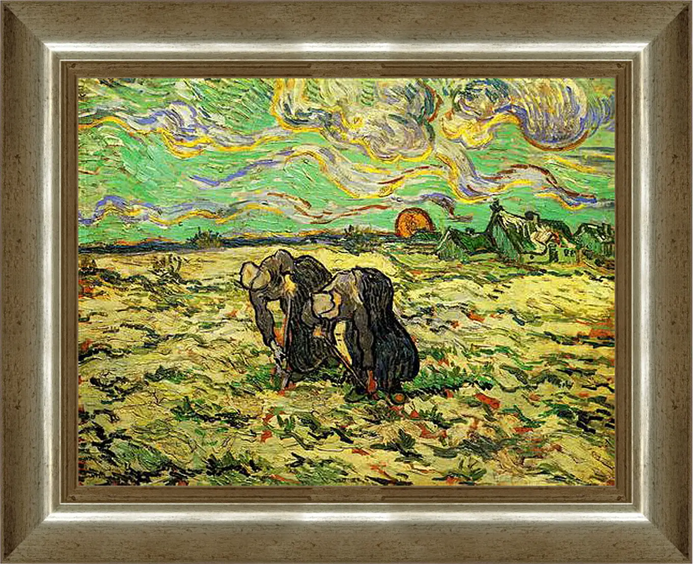 Картина в раме - Two Peasant Women Digging in Field with Snow. Винсент Ван Гог
