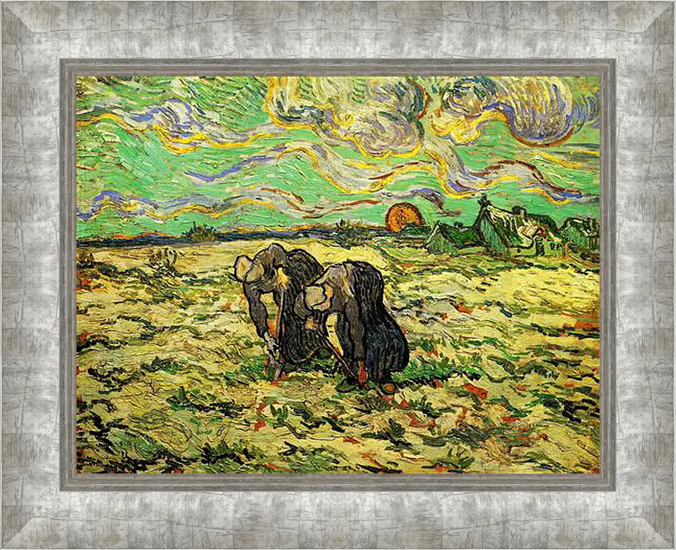 Картина в раме - Two Peasant Women Digging in Field with Snow. Винсент Ван Гог