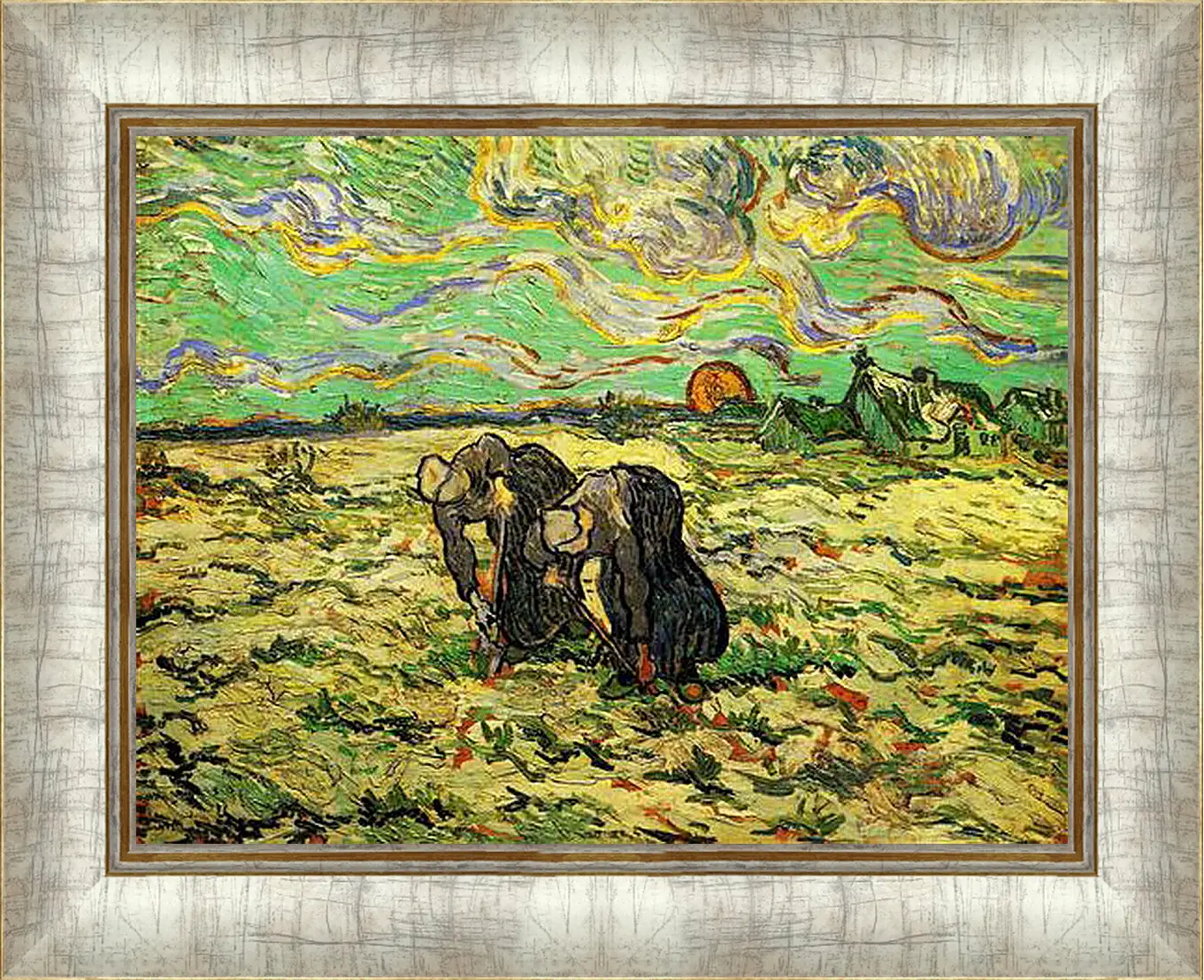 Картина в раме - Two Peasant Women Digging in Field with Snow. Винсент Ван Гог