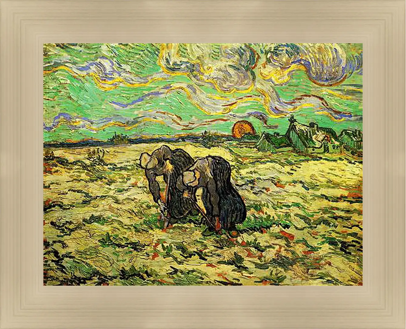 Картина в раме - Two Peasant Women Digging in Field with Snow. Винсент Ван Гог