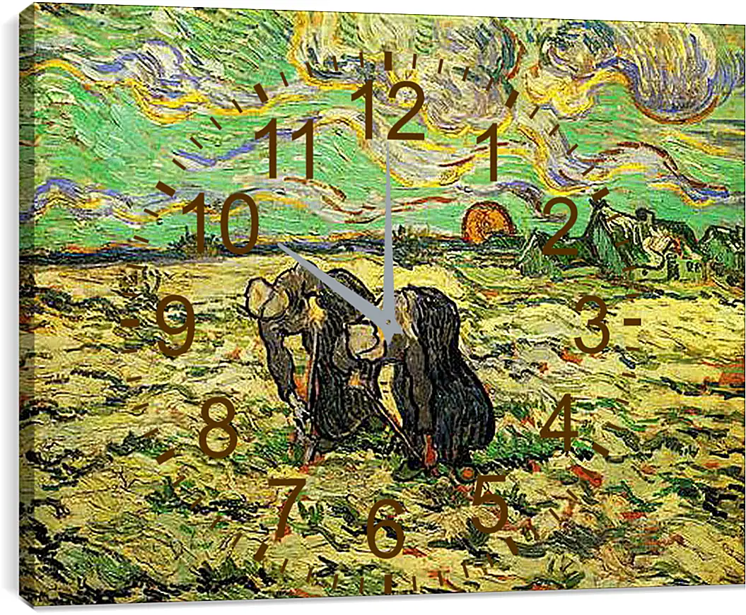 Часы картина - Two Peasant Women Digging in Field with Snow. Винсент Ван Гог