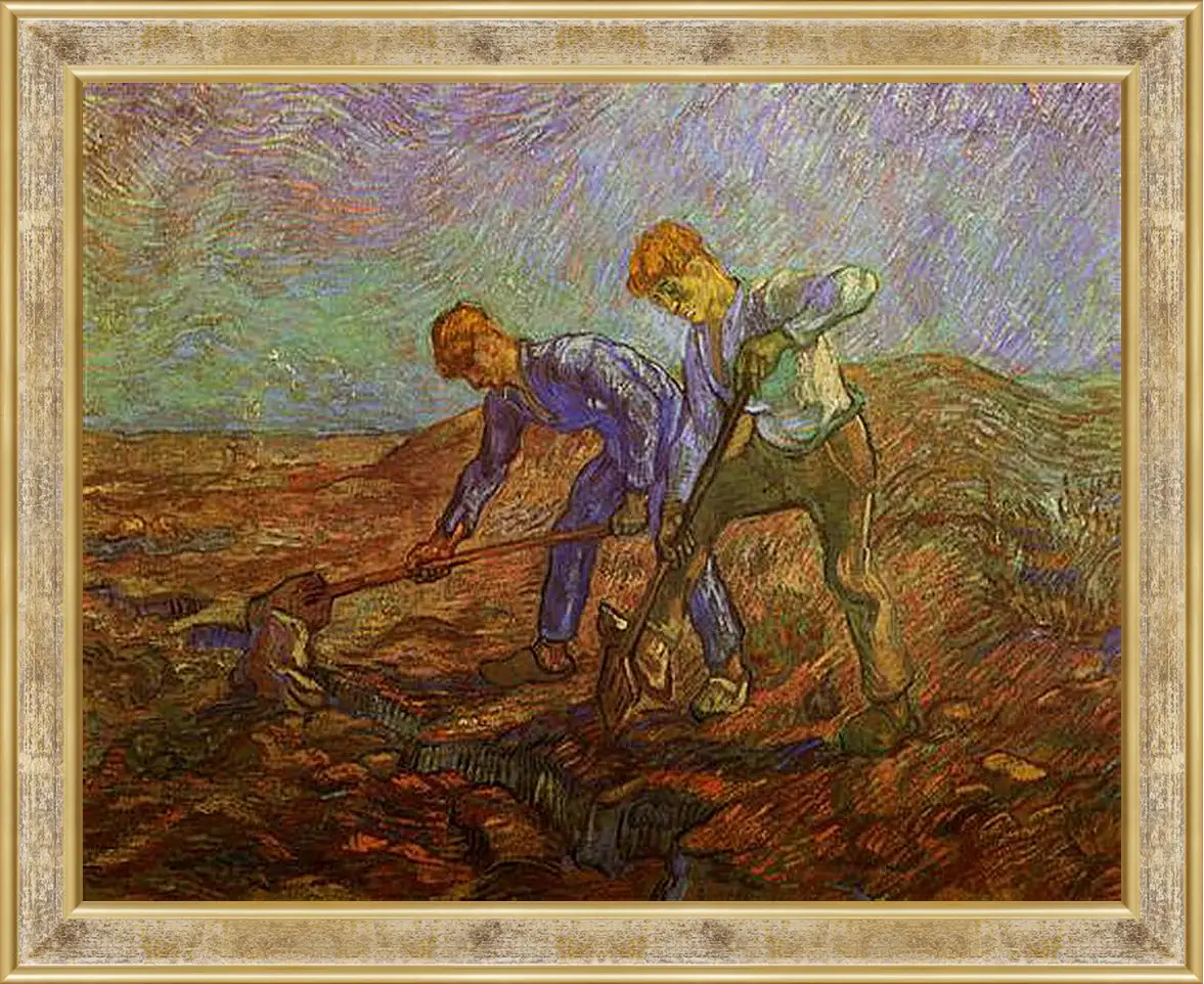 Картина в раме - Two Peasants Digging. Винсент Ван Гог