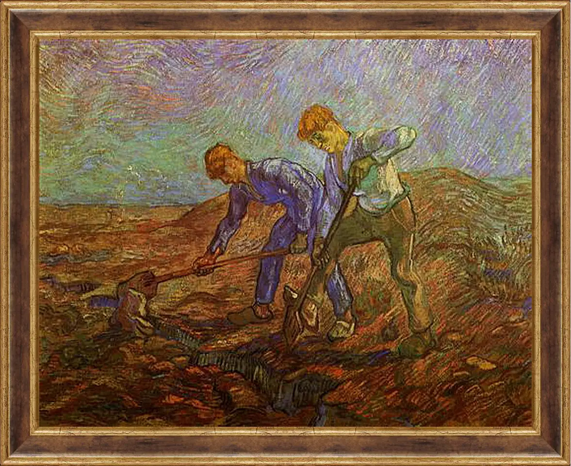 Картина в раме - Two Peasants Digging. Винсент Ван Гог
