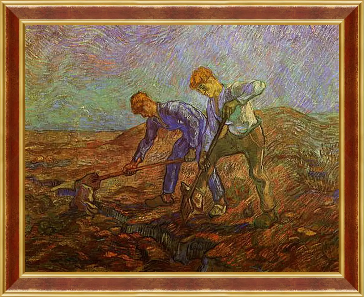 Картина в раме - Two Peasants Digging. Винсент Ван Гог