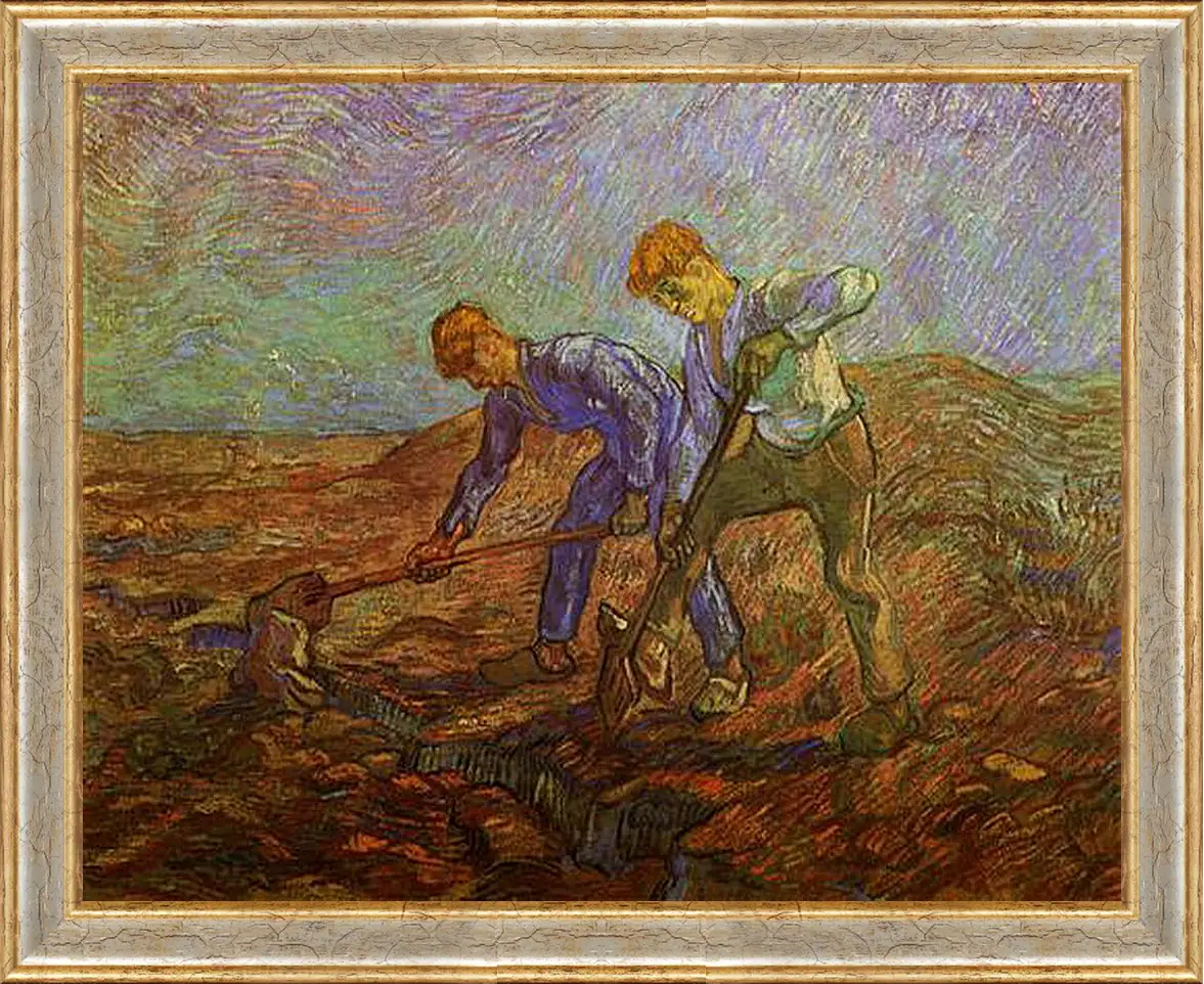 Картина в раме - Two Peasants Digging. Винсент Ван Гог