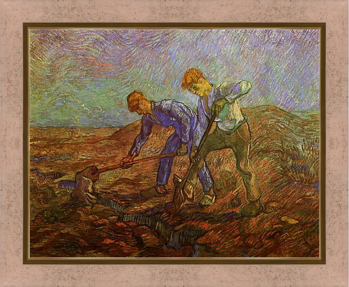 Картина в раме - Two Peasants Digging. Винсент Ван Гог