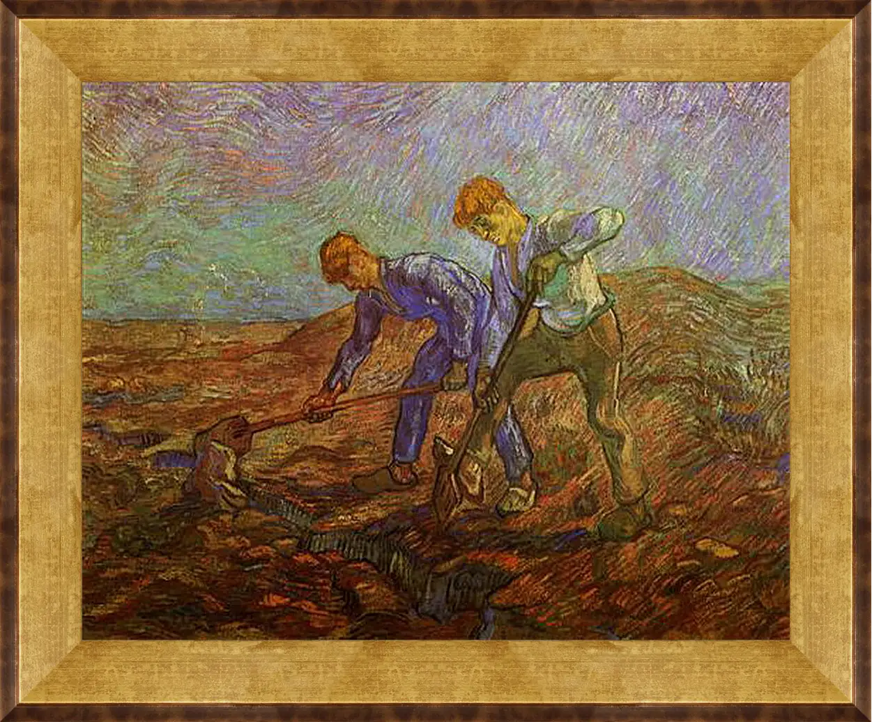 Картина в раме - Two Peasants Digging. Винсент Ван Гог