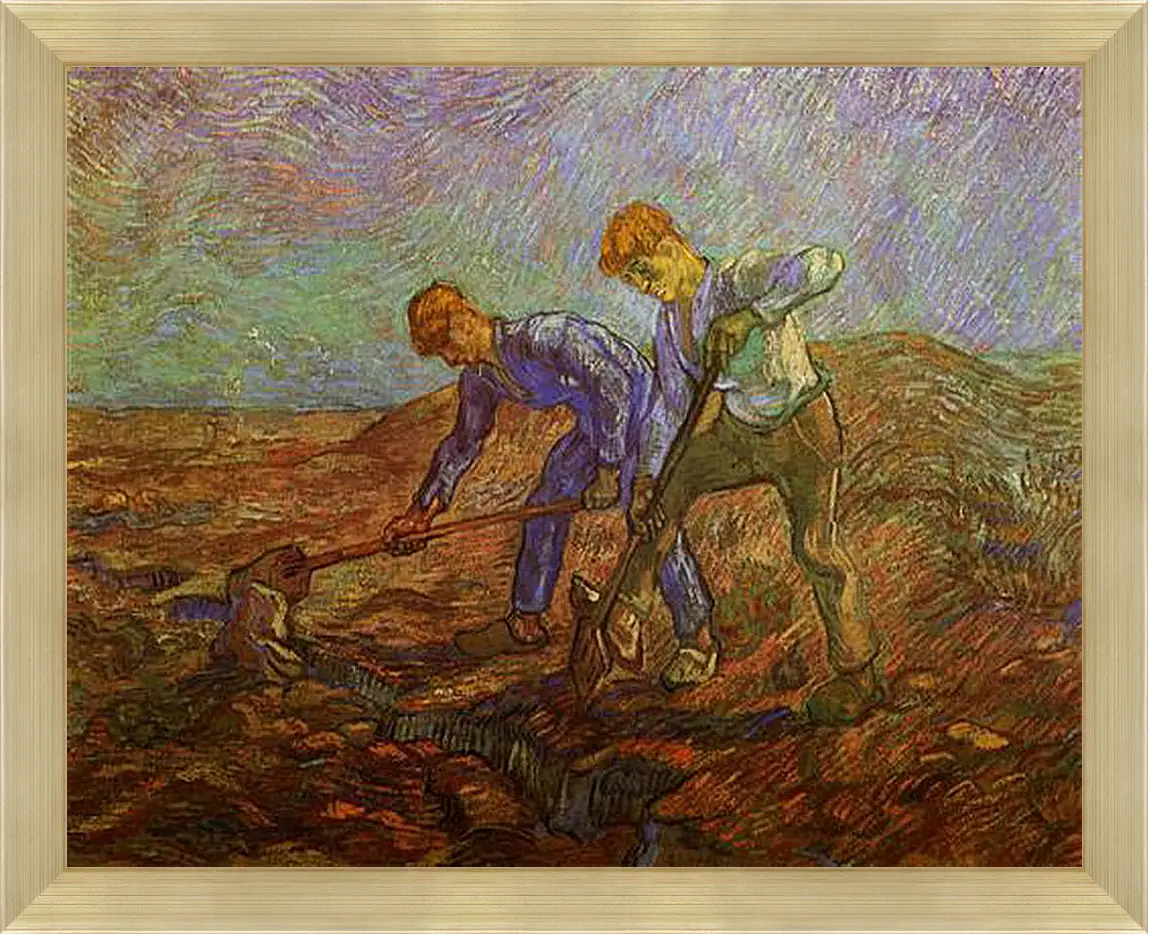 Картина в раме - Two Peasants Digging. Винсент Ван Гог