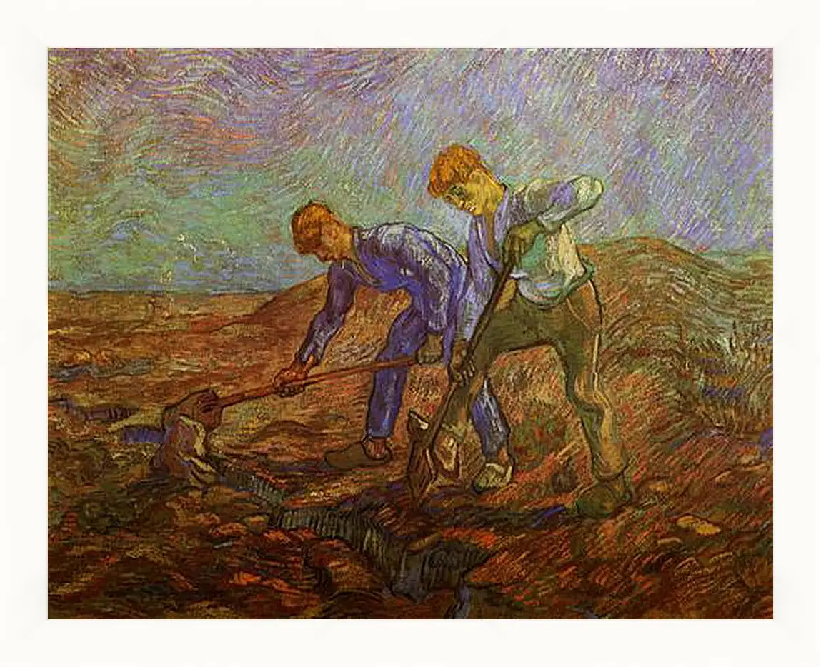 Картина в раме - Two Peasants Digging. Винсент Ван Гог