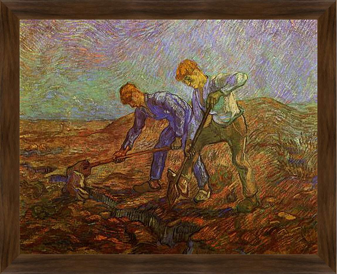 Картина в раме - Two Peasants Digging. Винсент Ван Гог