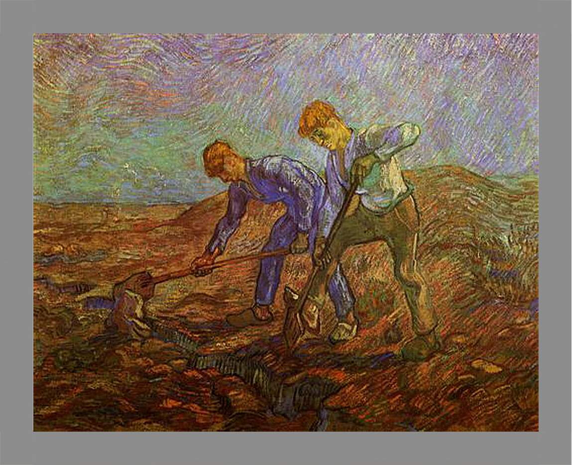 Картина в раме - Two Peasants Digging. Винсент Ван Гог