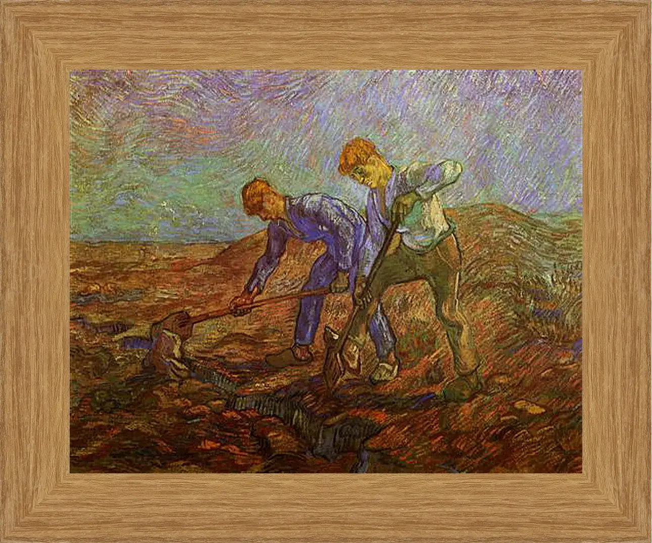 Картина в раме - Two Peasants Digging. Винсент Ван Гог