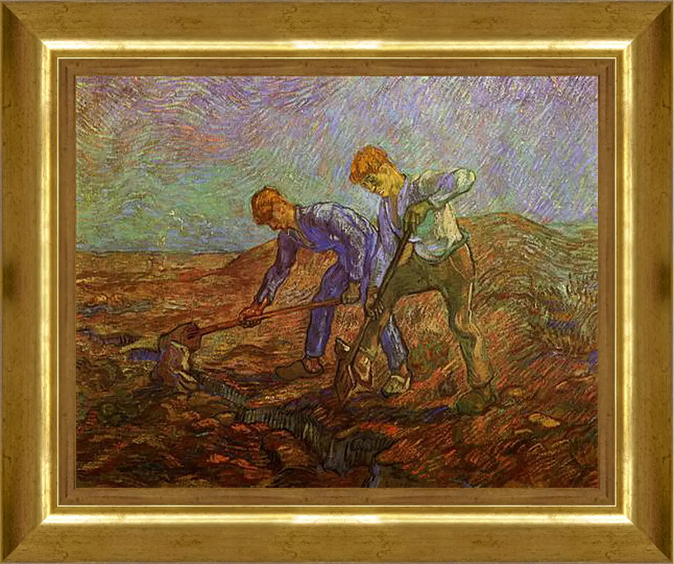 Картина в раме - Two Peasants Digging. Винсент Ван Гог
