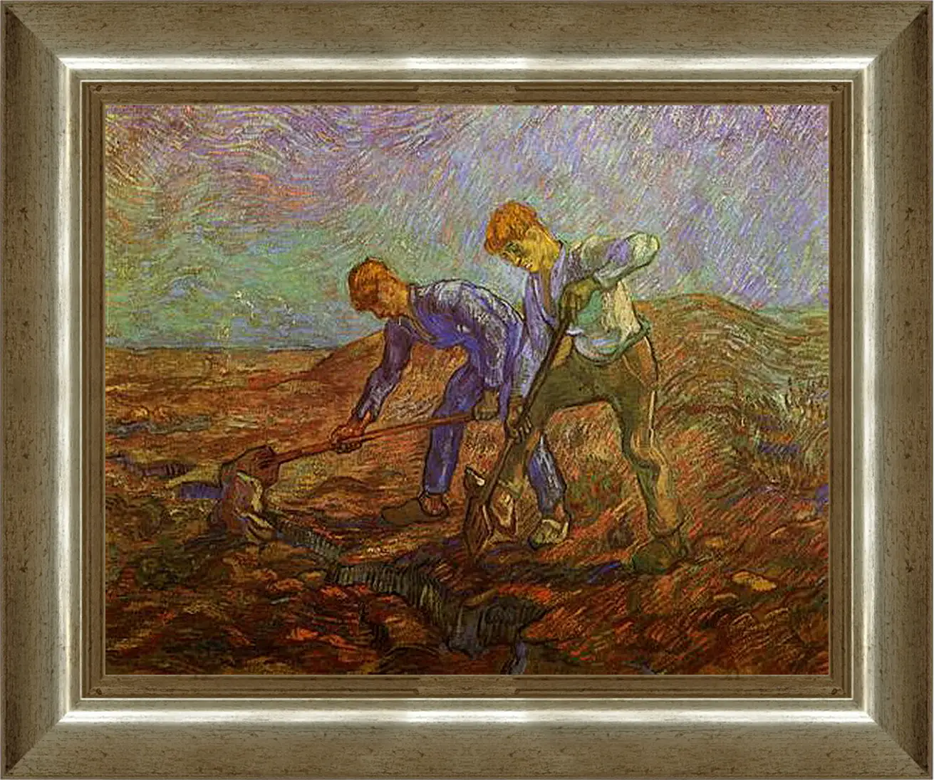 Картина в раме - Two Peasants Digging. Винсент Ван Гог
