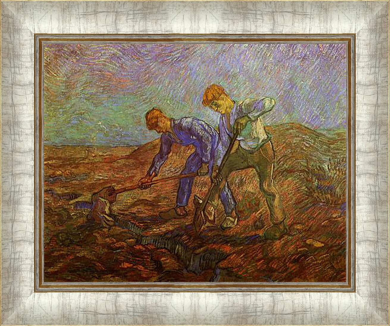 Картина в раме - Two Peasants Digging. Винсент Ван Гог
