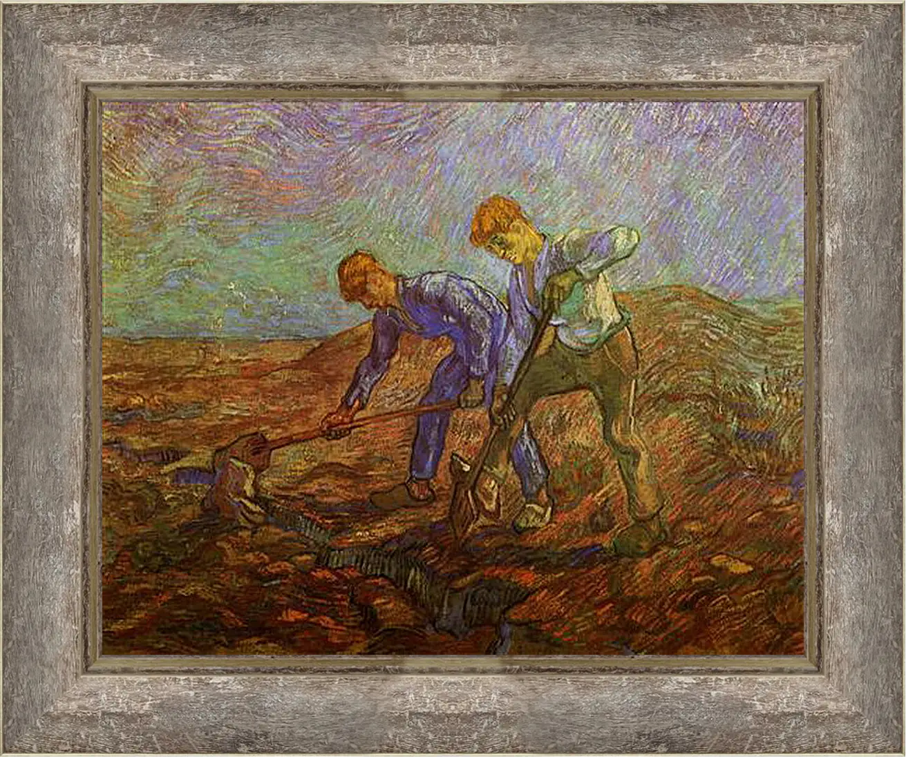 Картина в раме - Two Peasants Digging. Винсент Ван Гог